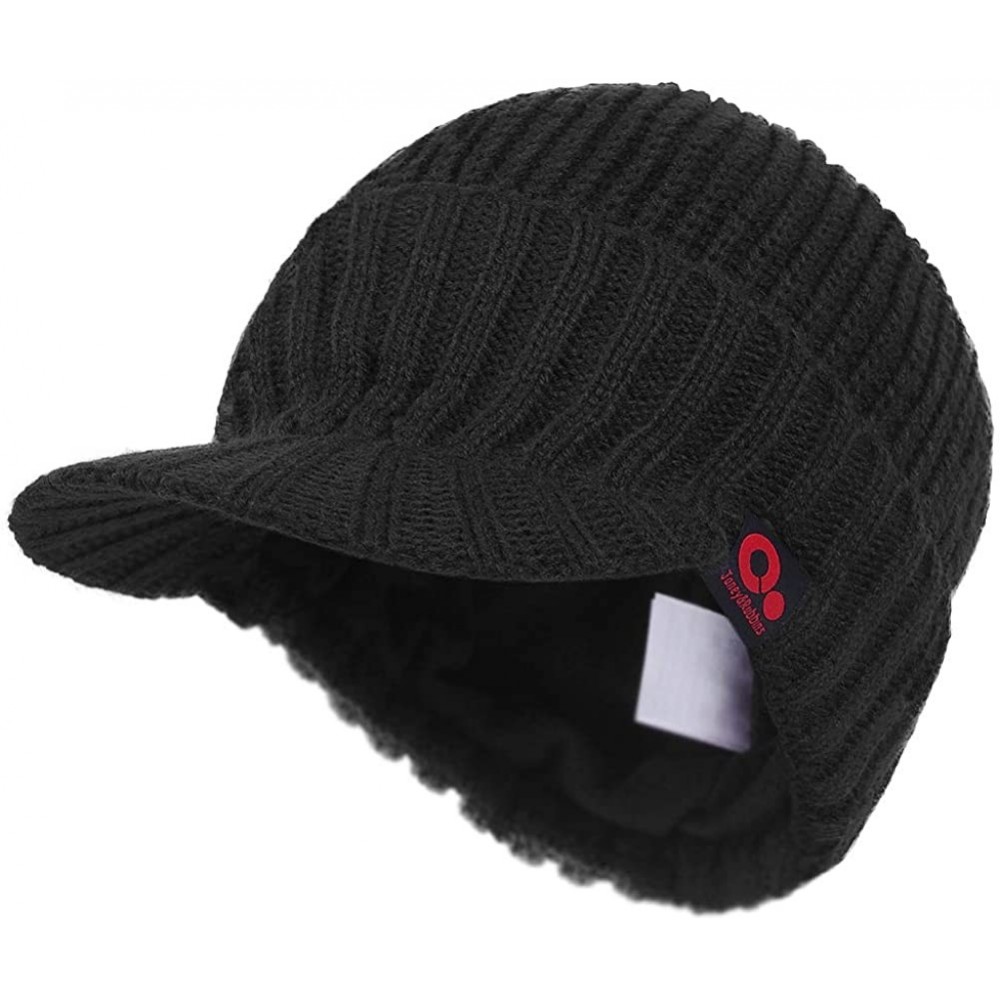 Skullies & Beanies Knit Visor Brim Beanie Hats Fleece Lined Skull Ski Caps (Black) - CY11RFD7H7V $14.45