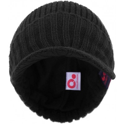 Skullies & Beanies Knit Visor Brim Beanie Hats Fleece Lined Skull Ski Caps (Black) - CY11RFD7H7V $14.45