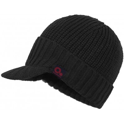 Skullies & Beanies Knit Visor Brim Beanie Hats Fleece Lined Skull Ski Caps (Black) - CY11RFD7H7V $14.45