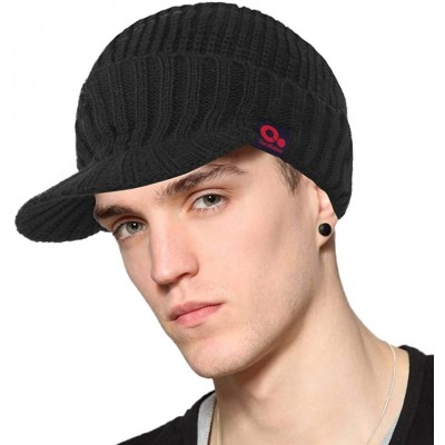 Skullies & Beanies Knit Visor Brim Beanie Hats Fleece Lined Skull Ski Caps (Black) - CY11RFD7H7V $14.45