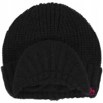 Skullies & Beanies Knit Visor Brim Beanie Hats Fleece Lined Skull Ski Caps (Black) - CY11RFD7H7V $14.45