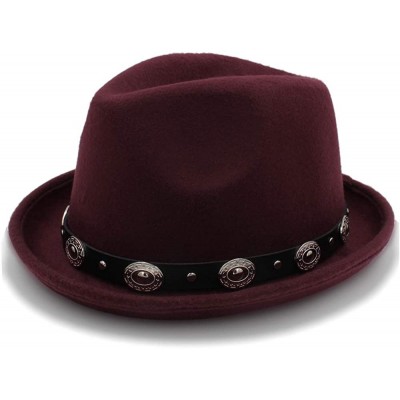 Sun Hats Vintage Winter Wool Felt Fedora Hat Panama Jazz Cap with Short Brim Unisex - Wine Red - C418IHDYC8M $25.07
