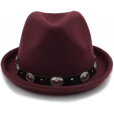 Sun Hats Vintage Winter Wool Felt Fedora Hat Panama Jazz Cap with Short Brim Unisex - Wine Red - C418IHDYC8M $25.07