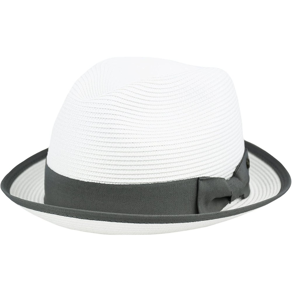 Fedoras Mens Summer Fedora Hat Poly Braid Bound Edge Crushable Porkpie Hat - White - CA18E37DQAA $14.99