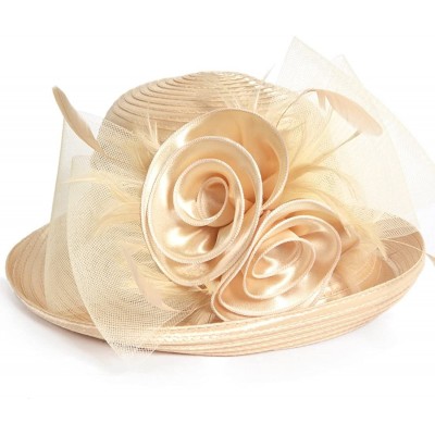 Sun Hats Womens Tea Party Church Baptism Kentucky Derby Dressy Hat - Apricot - CO17XE70OD4 $24.70