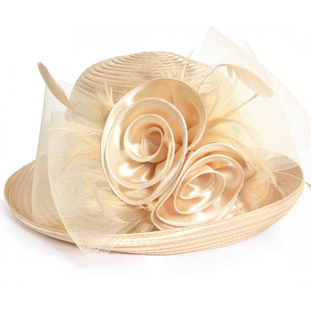 Sun Hats Womens Tea Party Church Baptism Kentucky Derby Dressy Hat - Apricot - CO17XE70OD4 $57.19