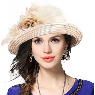 Sun Hats Womens Tea Party Church Baptism Kentucky Derby Dressy Hat - Apricot - CO17XE70OD4 $57.19