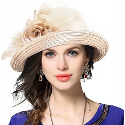 Sun Hats Womens Tea Party Church Baptism Kentucky Derby Dressy Hat - Apricot - CO17XE70OD4 $24.70