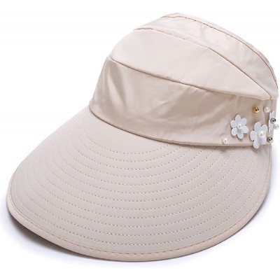 Visors Women Foldable Wide Brim Sun Hats UV Protection Visor Hat Quick Dry Cap - Beige - CQ18EARE6L5 $19.85