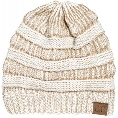 Skullies & Beanies USA Trendy Warm Chunky Soft Stretch Cable Knit Slouchy Beanie - Ivory/Metallic Gold - CO12NDSLNE7 $11.66