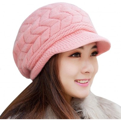Berets Fashion Women Hat Winter Skullies Beanies Knitted Hats Rabbit Fur Cap - Pink - CK12NBXI887 $16.11
