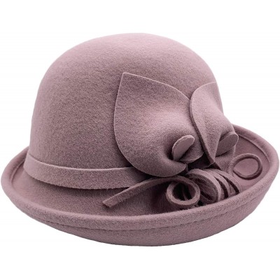 Bucket Hats 100% Wool Felt Cloche Bucket Bowler Hat Wedding Hats Winter Women Church Hats - Lavender - C518MCMEUE7 $25.73