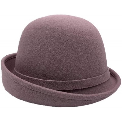 Bucket Hats 100% Wool Felt Cloche Bucket Bowler Hat Wedding Hats Winter Women Church Hats - Lavender - C518MCMEUE7 $25.73