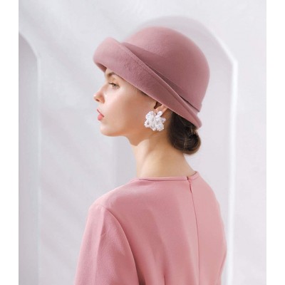 Bucket Hats 100% Wool Felt Cloche Bucket Bowler Hat Wedding Hats Winter Women Church Hats - Lavender - C518MCMEUE7 $25.73