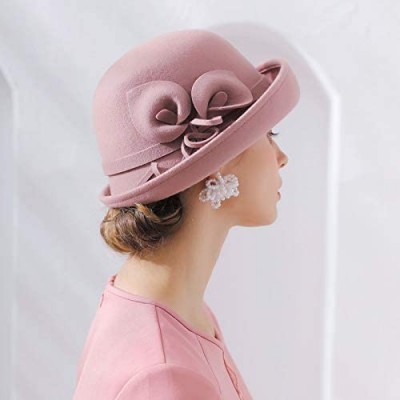 Bucket Hats 100% Wool Felt Cloche Bucket Bowler Hat Wedding Hats Winter Women Church Hats - Lavender - C518MCMEUE7 $25.73