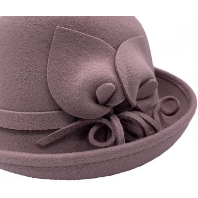 Bucket Hats 100% Wool Felt Cloche Bucket Bowler Hat Wedding Hats Winter Women Church Hats - Lavender - C518MCMEUE7 $25.73