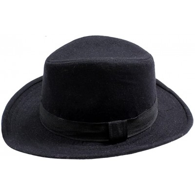 Fedoras Womens Floppy Wool Fedora Felt Hat with Wide Brim Many Styles - Black Fedora With Ribbon - CQ12C7A9VL5 $17.98