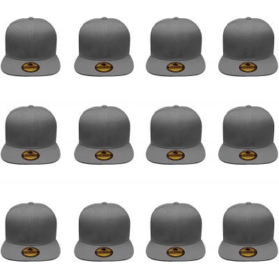 Baseball Caps Plain Blank Flat Brim Adjustable Snapback Baseball Caps Wholesale LOT 12 Pack - Dark Grey - CE182YGZ6T4 $21.05