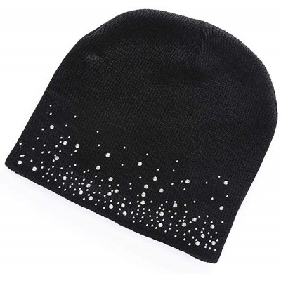 Skullies & Beanies Womens Winter Warm Hat Crochet Wool Knit Ski Beanie Skull Slouchy Bling Caps - Black - CU18KZKIN7Y $7.59