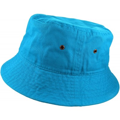 Bucket Hats 100% Cotton Packable Fishing Hunting Summer Travel Bucket Cap Hat - Turquoise - CU18DOEQY7E $21.16