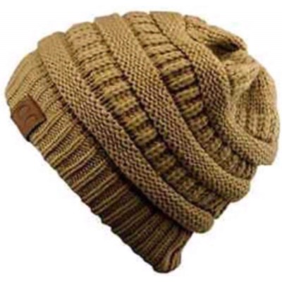 Skullies & Beanies Unisex Plain CC Beanie Cap Warm Thick Bubble Knit Winter Ski Hat - Camel - CY18IKES406 $12.20
