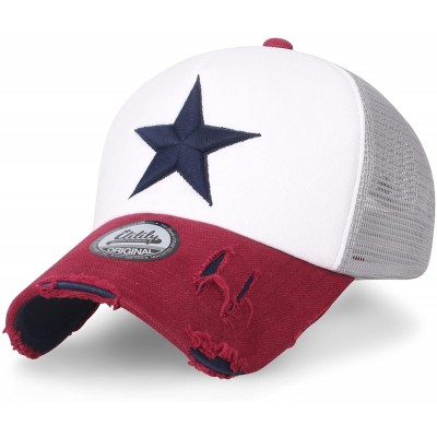 Baseball Caps Star Embroidery tri-Tone Trucker Hat Adjustable Cotton Baseball Cap - White/Red - CQ189ONK9GS $19.31