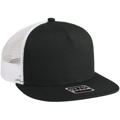 Baseball Caps Round Flat Visor SNAP 5 Panel Mesh Back Trucker Snapback Hat - Blk/Blk/Wht - C5180D6DAGY $10.21