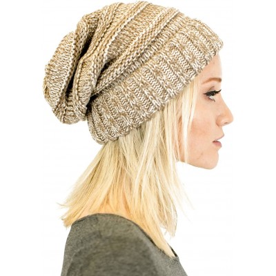 Skullies & Beanies Soft Knit Oversized Stretchy Unisex Slouchy Beanie - Taupe Mix - CV18HKZZC9W $18.22