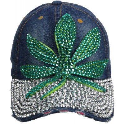 Baseball Caps Jewel Studded Baseball Cap Bling Rhinestone Fashion Hip Hop Party Jean Denim Hat - Leaf - Green - C518WHLNIH6 $...