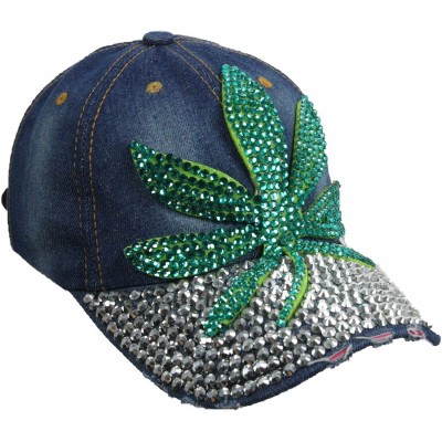 Baseball Caps Jewel Studded Baseball Cap Bling Rhinestone Fashion Hip Hop Party Jean Denim Hat - Leaf - Green - C518WHLNIH6 $...