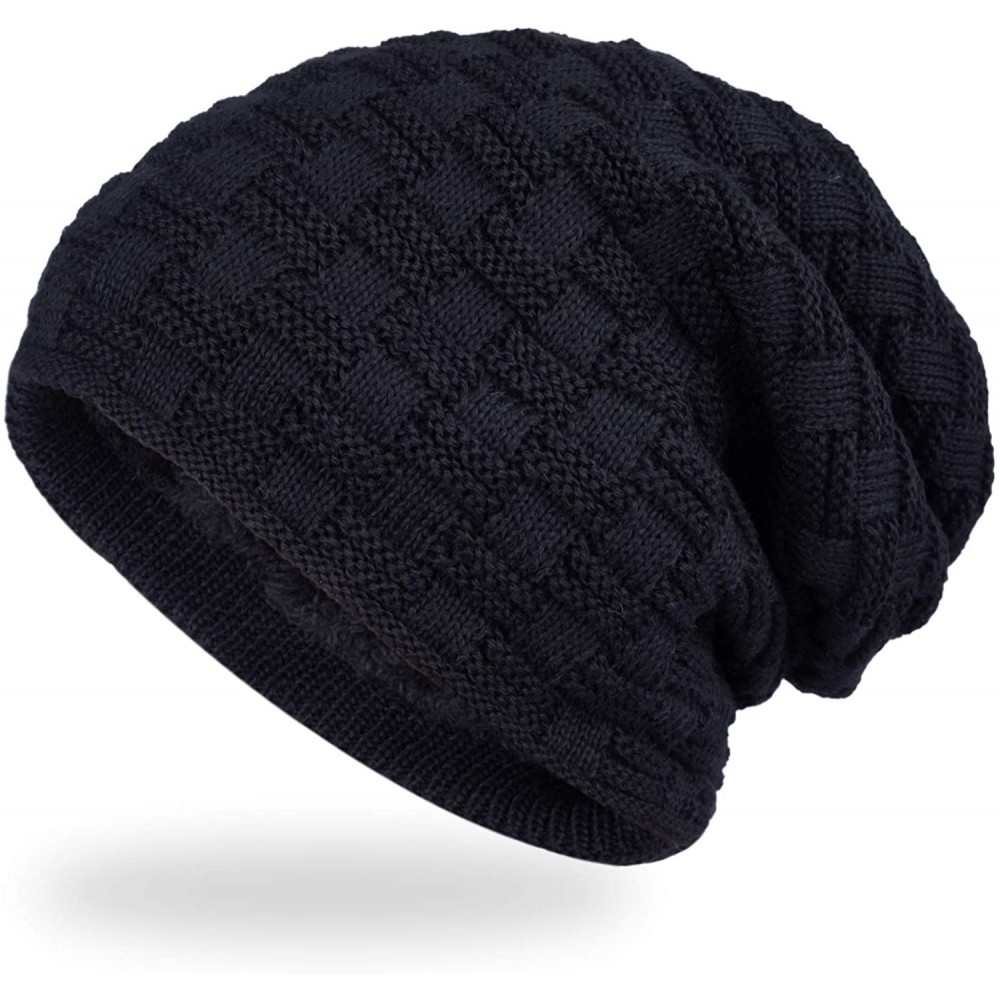 Skullies & Beanies Mens Slouchy Beanie Winter Ski Hats Soft Warm Thick Knit Skull Cap - Black - C0186GWKOGE $12.26