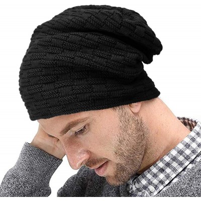 Skullies & Beanies Mens Slouchy Beanie Winter Ski Hats Soft Warm Thick Knit Skull Cap - Black - C0186GWKOGE $12.26