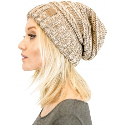 Skullies & Beanies Soft Knit Oversized Stretchy Unisex Slouchy Beanie - Taupe Mix - CV18HKZZC9W $18.22