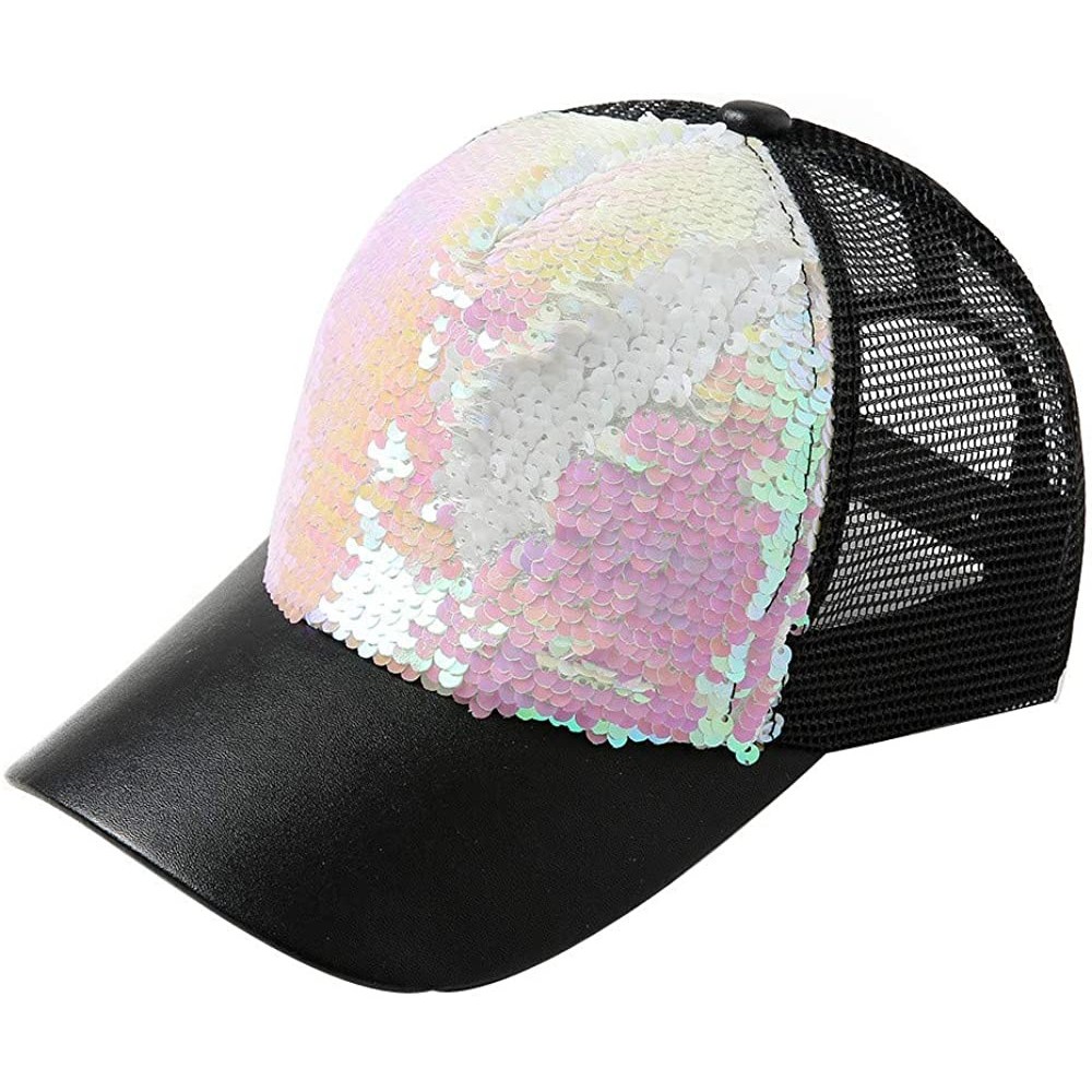 Baseball Caps Unisex Sequins Patchwork Mesh Cap Fashion Baseball Cap Outdoor Net Sun Hat - T-white - CT18NIHRL4Z $11.80