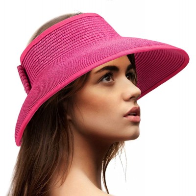 Visors Foldable Sun Visors for Women - Beach Hat Wide Brim Sun Hat Roll-Up Straw Hat - CW18SZKQDCM $12.85