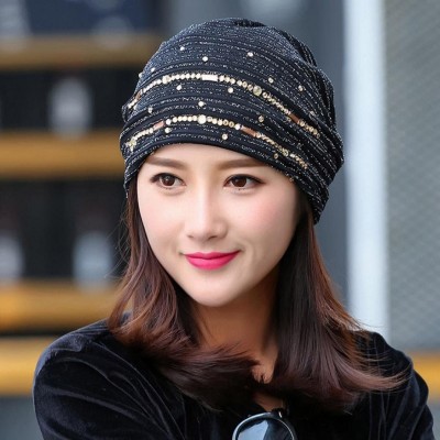 Skullies & Beanies Women Hijab Hat Lace Ninja Underscarf Head Islamic Cover Bonnet Cap Beanie Hat - Black - C0188KG3ZSQ $9.91