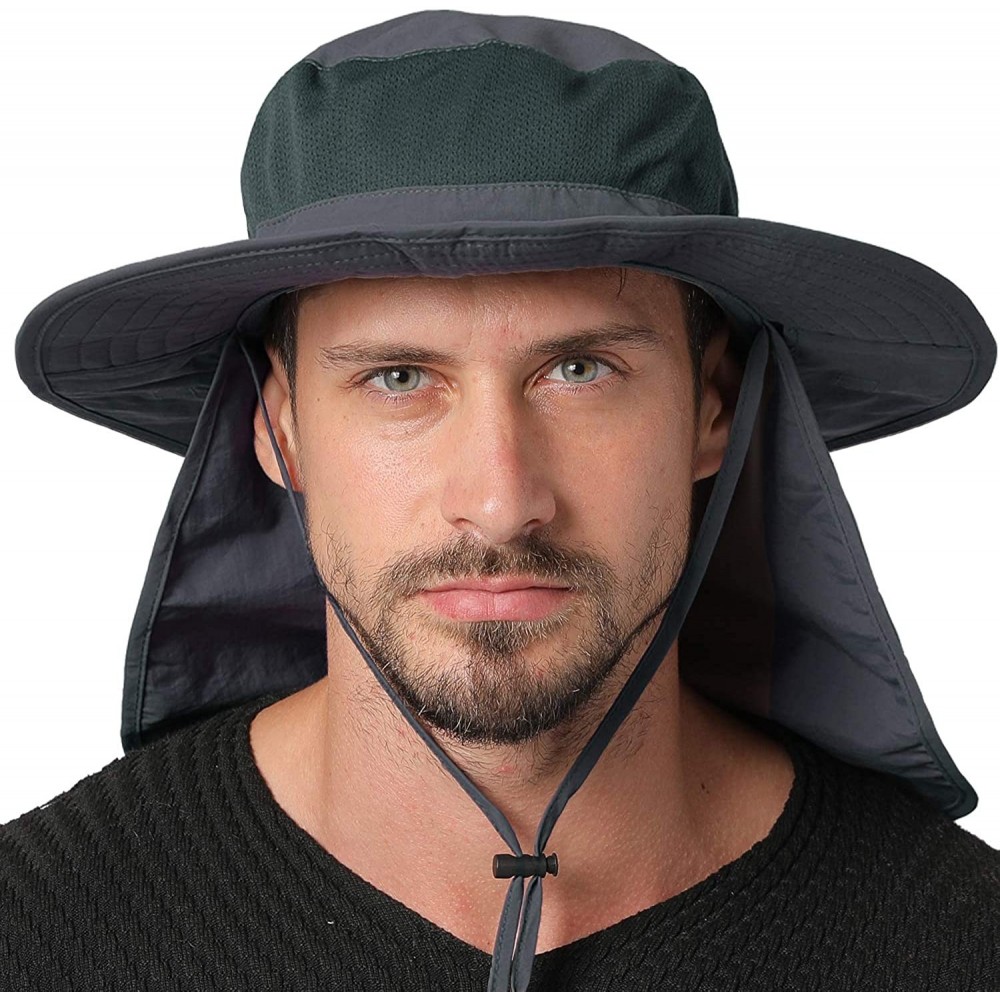 Sun Hats Unisex Sun Hat with Neck Flap Cover Fishing Safari Cap Neck Protection-UPF 50+ - Style 2- Dark Gray - CC18GYDX720 $1...