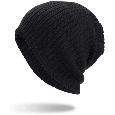 Skullies & Beanies Warm Oversized Chunky Soft Oversized Cable Knit Slouchy Beanie Winter Warm Knit Hat Skull Cap - Black 4 - ...