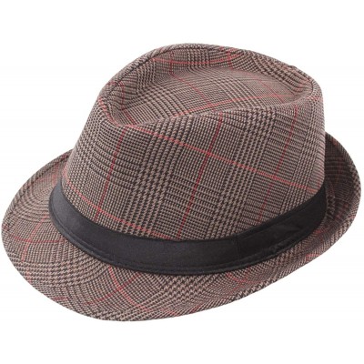 Fedoras Fedora Hats Men Vintage Plaid Gentleman Hats Jazz Caps Woolen Wide Brim Church Cap Male Outdoor Sun Hat - Coffee - C7...