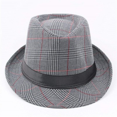 Fedoras Fedora Hats Men Vintage Plaid Gentleman Hats Jazz Caps Woolen Wide Brim Church Cap Male Outdoor Sun Hat - Coffee - C7...