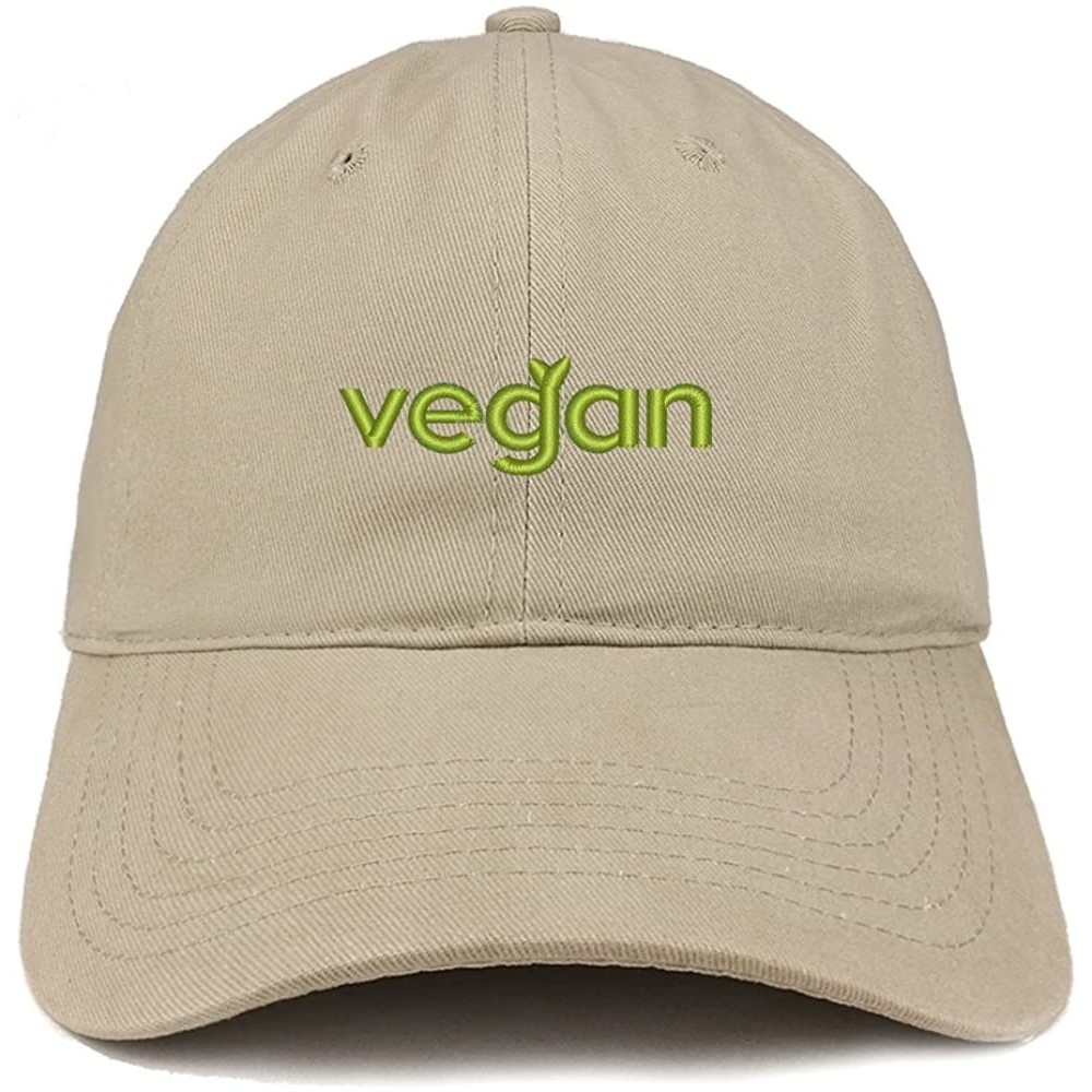 Baseball Caps Vegan Embroidered Low Profile Brushed Cotton Cap - Khaki - CH188TGDLRA $16.78