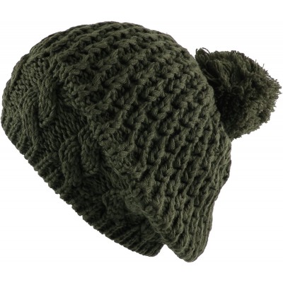 Berets Thick Crochet Knit Pom Pom Beret Winter Ski Hat - Olive - CR188MENQY9 $19.75