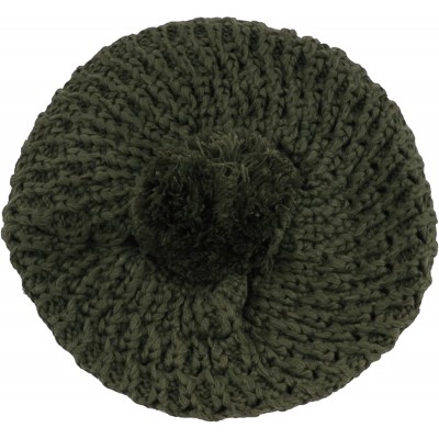 Berets Thick Crochet Knit Pom Pom Beret Winter Ski Hat - Olive - CR188MENQY9 $9.39