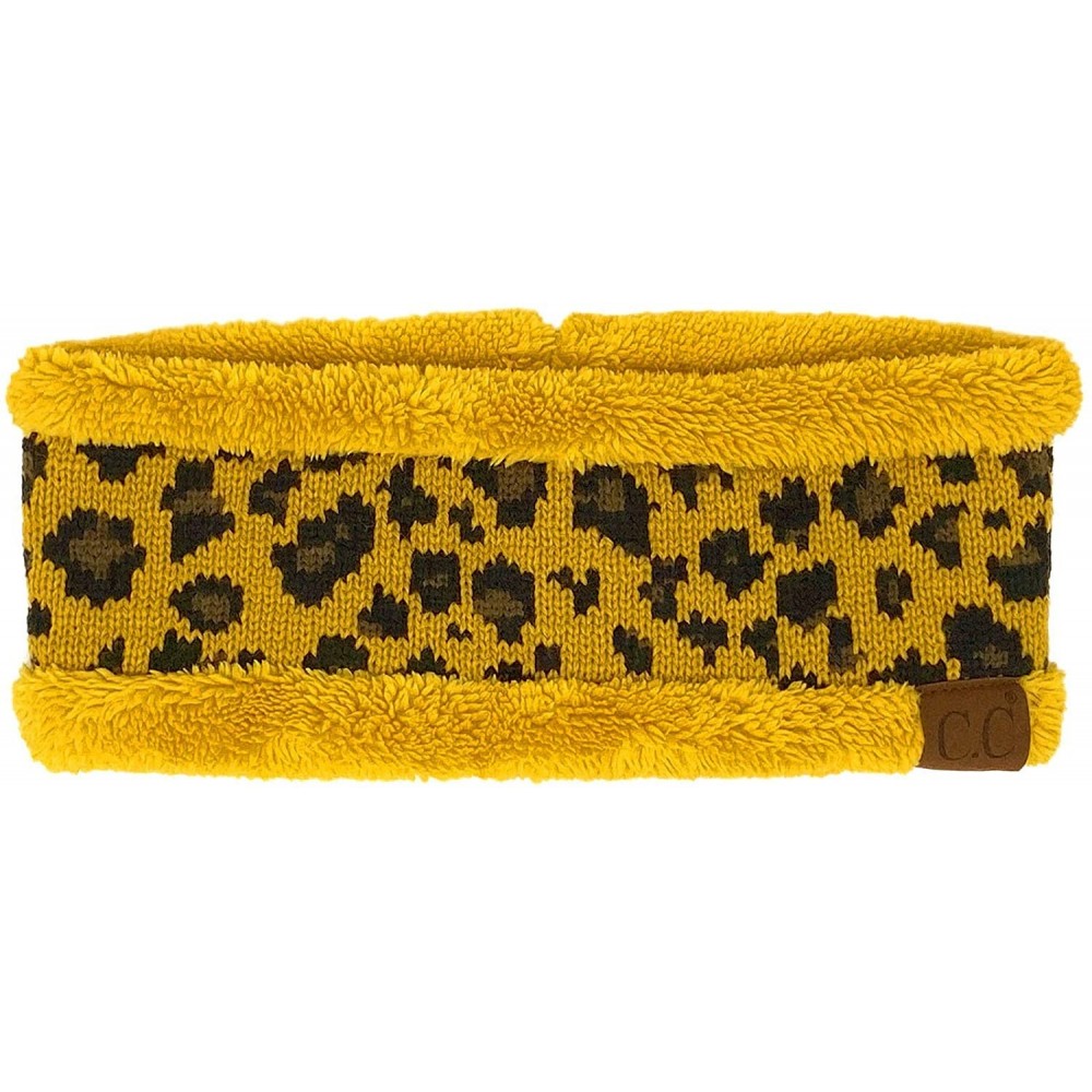 Cold Weather Headbands Winter CC Sherpa Polar Fleece Lined Thick Knit Headband Headwrap Hat Cap - Leopard Mustard - C018A7NOS...