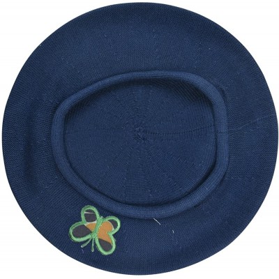 Berets 100% Cotton Beret French Ladies Hat with Army Butterfly Applique - Navy - CF182Q3X8O5 $22.38