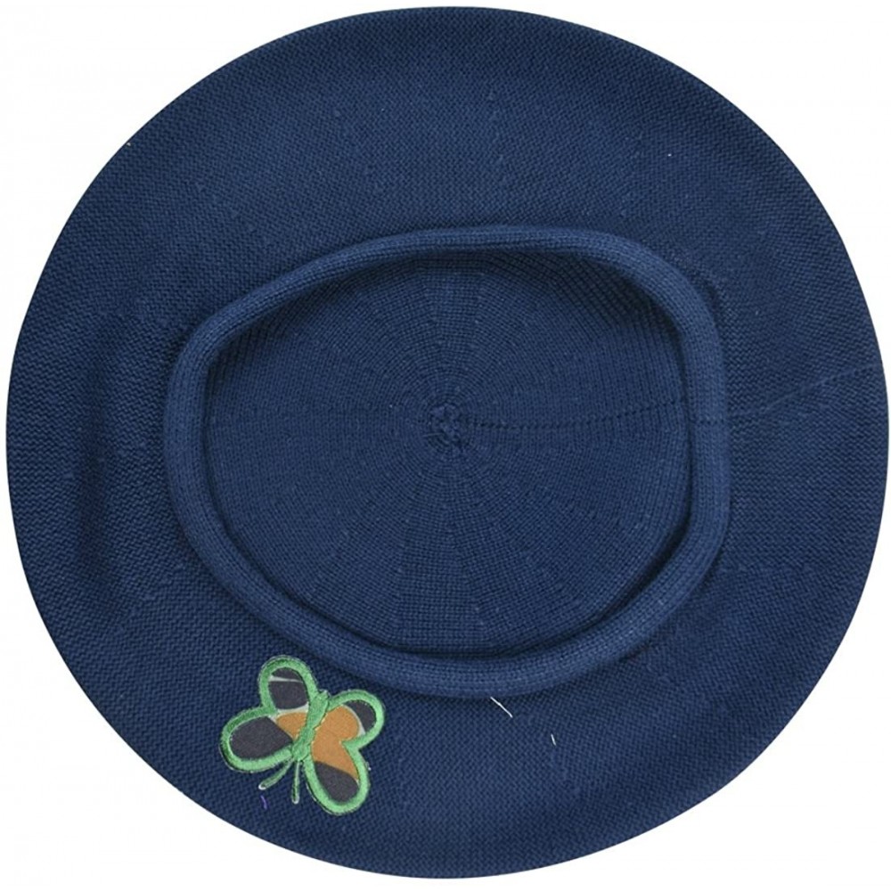 Berets 100% Cotton Beret French Ladies Hat with Army Butterfly Applique - Navy - CF182Q3X8O5 $22.38