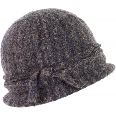 Bucket Hats Marled Lambs Wool Cloche Hat- Thin Slouch Rolled Brim Bucket Cap w/Bowknot - Navy - CM1805ST0YZ $11.32