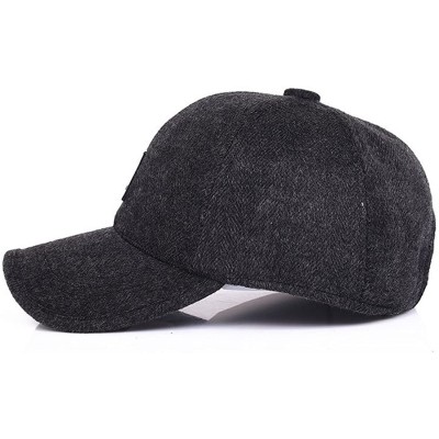 Skullies & Beanies Mens Winter Warm Wool Baseball Caps Hat with Fold Earflap - Black - CE188IE2N8U $12.20