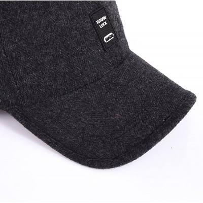 Skullies & Beanies Mens Winter Warm Wool Baseball Caps Hat with Fold Earflap - Black - CE188IE2N8U $12.20