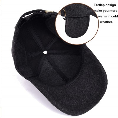 Skullies & Beanies Mens Winter Warm Wool Baseball Caps Hat with Fold Earflap - Black - CE188IE2N8U $12.20